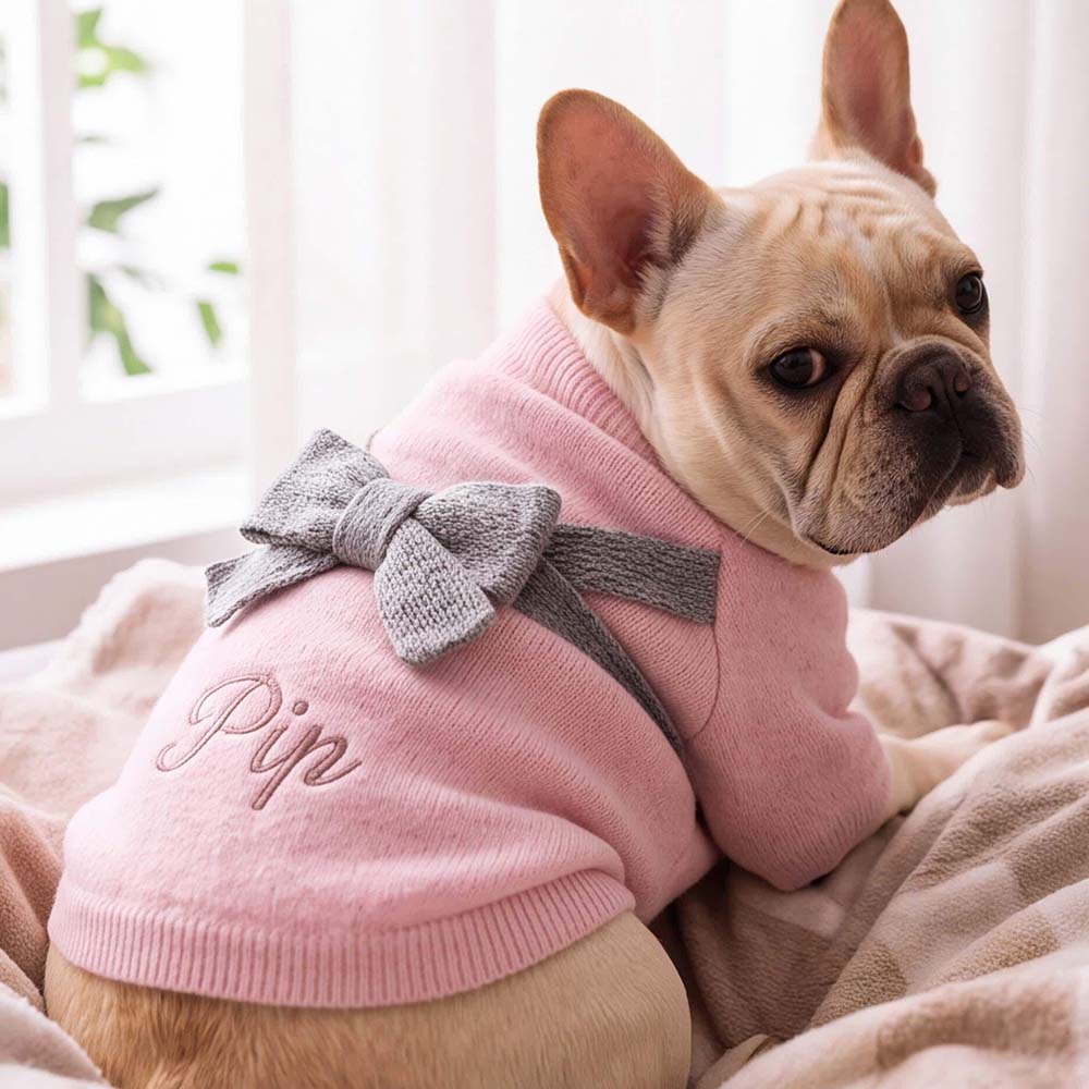 Personalized Embroidered Pets Cute Bow Knit Sweater | BKPet637