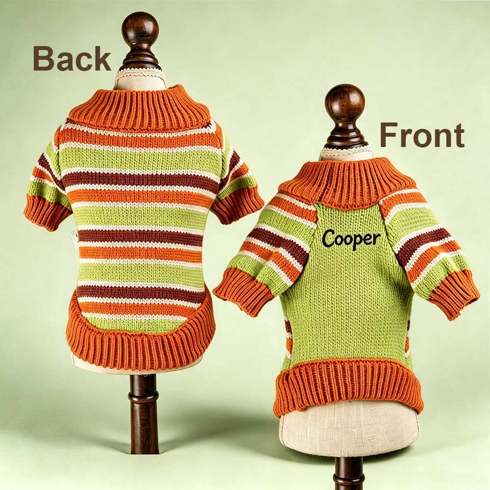 Personalized Embroidered Pet Striped Color-Blocked Sweater | BKPet621