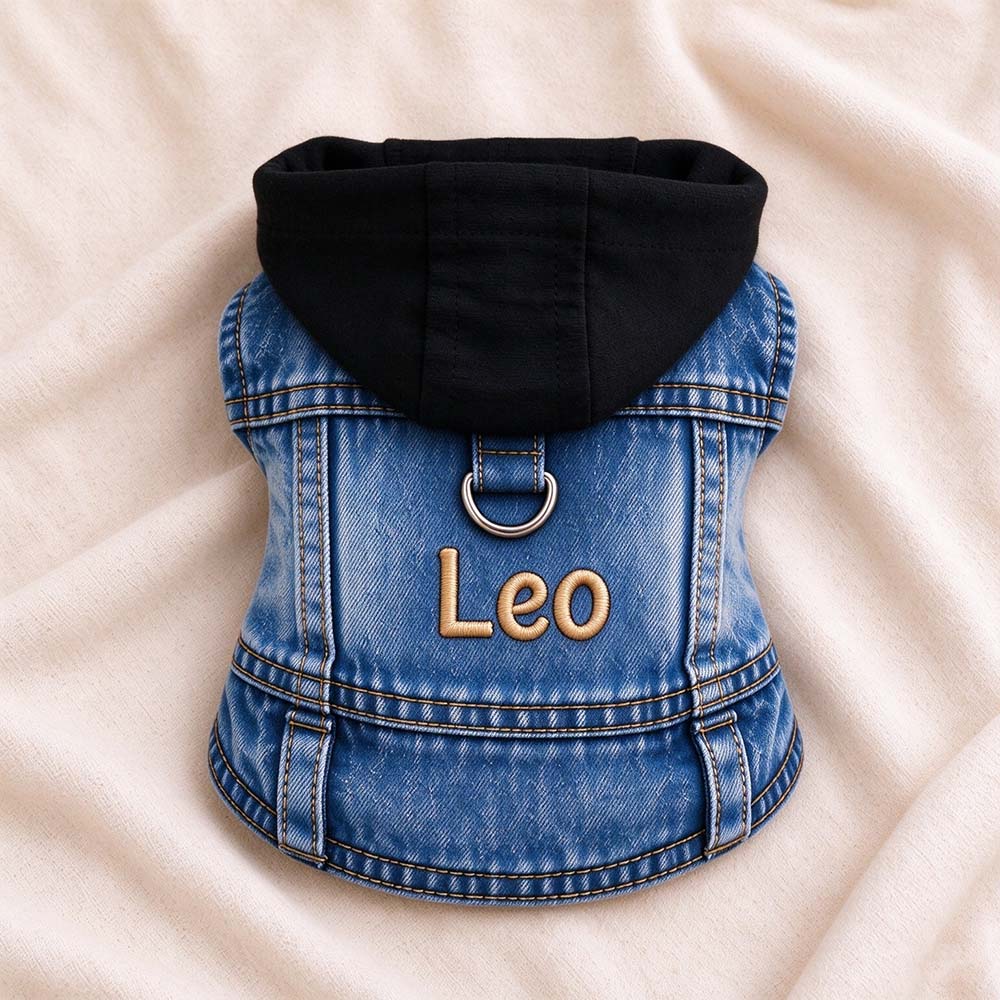 Personalized Embroidered Denim Pets Hoodie Vest | BKPet635