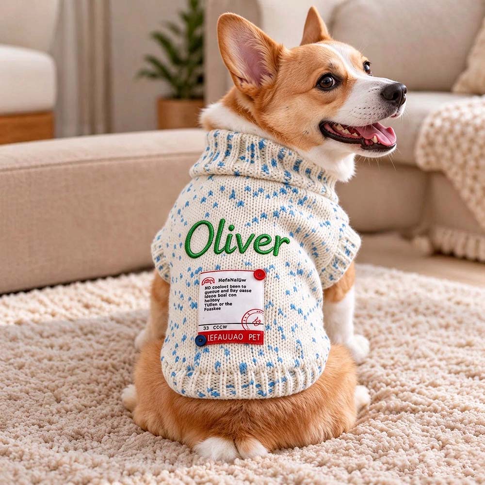 Personalized Embroidered Pets Blue Polka Dot Sweater | BKPet654