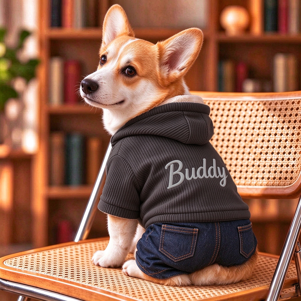 Personalized Embroidered Pet Winter Warm Corduroy Hooded | BKPet655