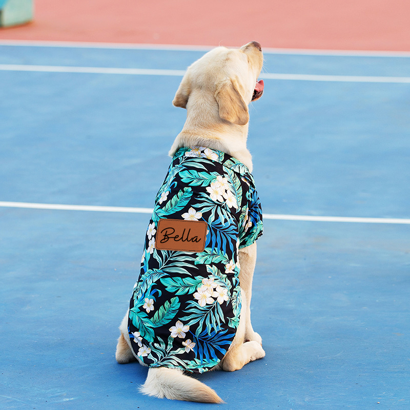Personalized Leather Patch Hawaiian Pet Shirt | BKPet51