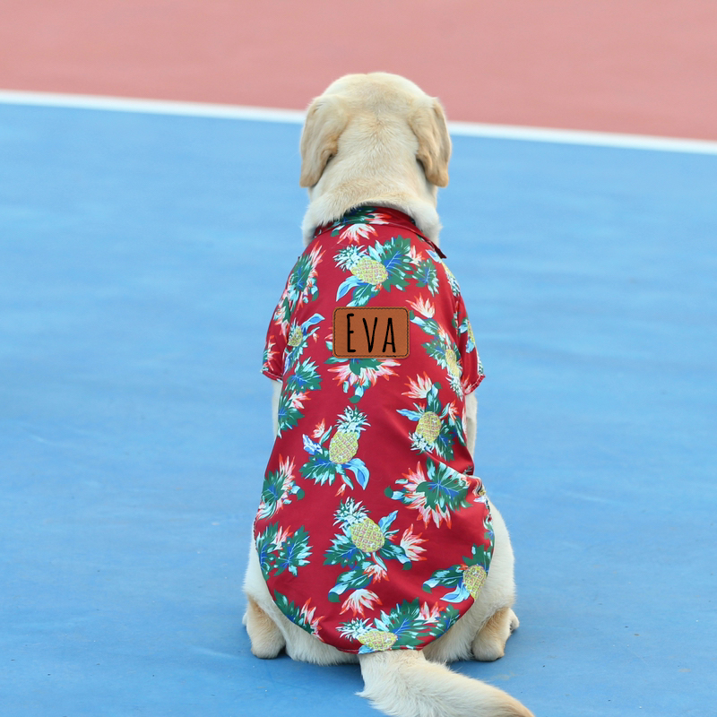 Personalized Leather Patch Hawaiian Pet Shirt | BKPet51