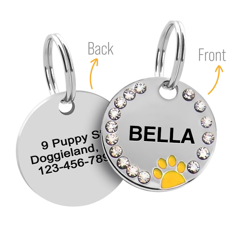 Personalized Sparkling Paw Double Sided Pet ID Tag | BKPet63