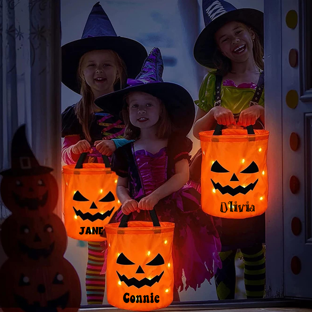 Personalized Halloween LED Light Pumpkin Bucket | MNHalloween07