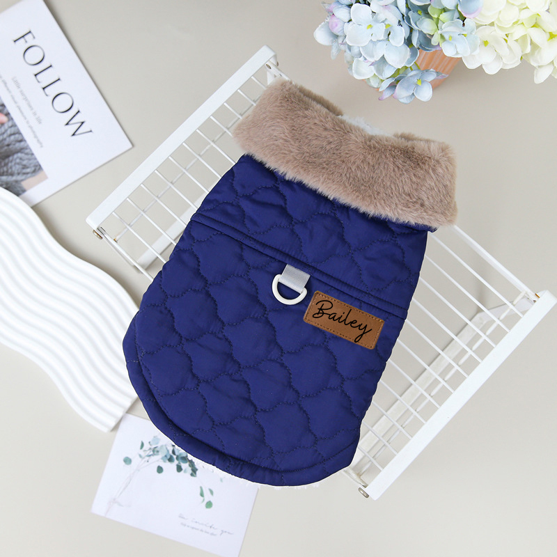Personalized Leather Patch Pets Warm Jacket | BKPet93