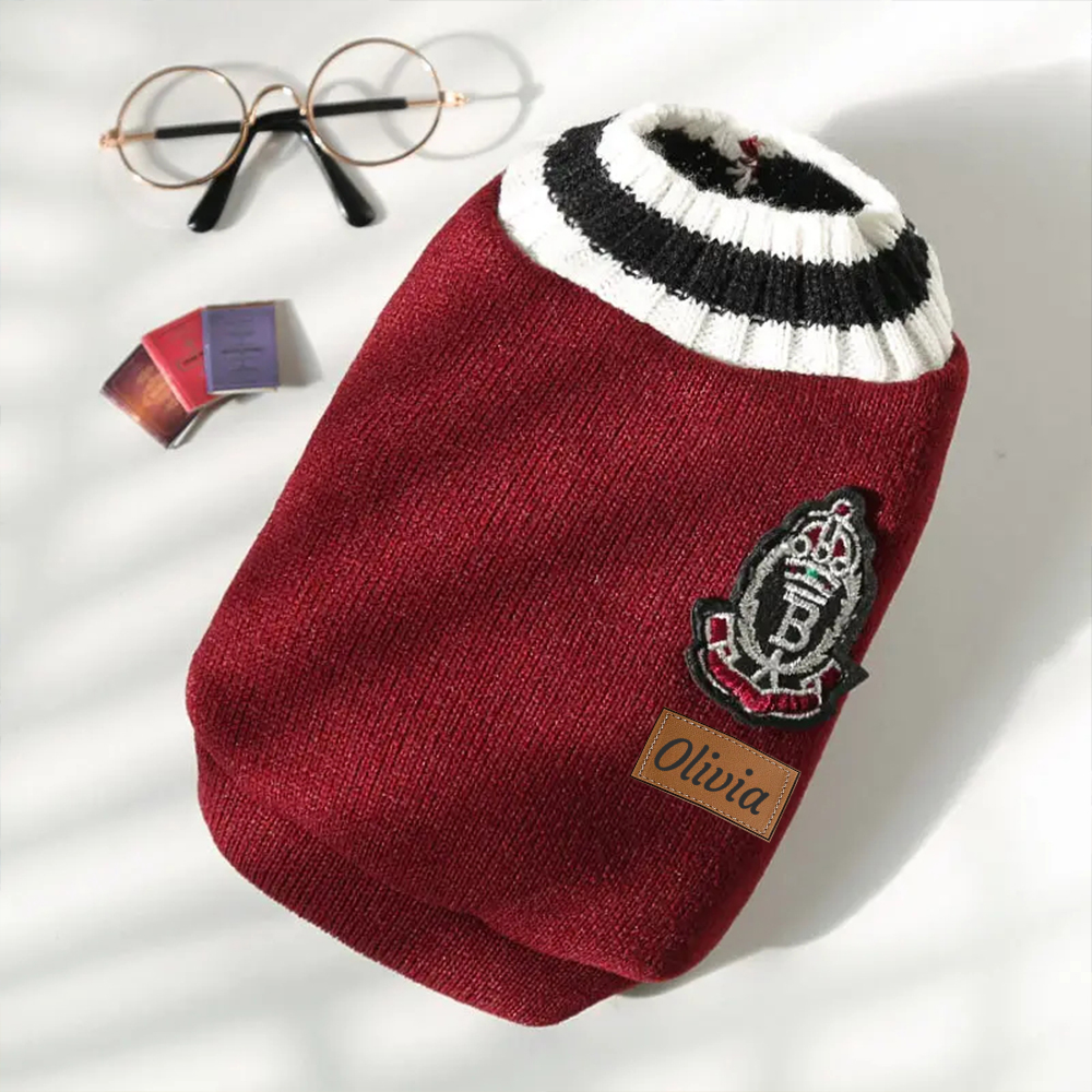 Personalized Leather Patch Pets Sweater | BKPet98