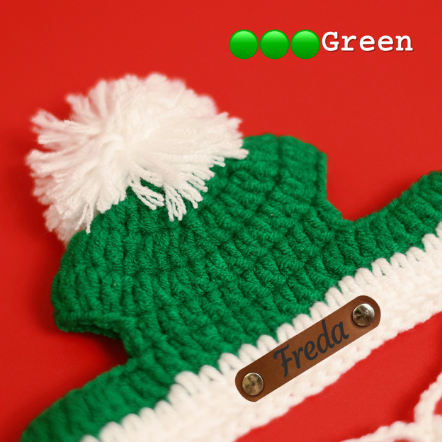 Personalized Leather Patch Crochet Christmas Pet Hat | MCGift86
