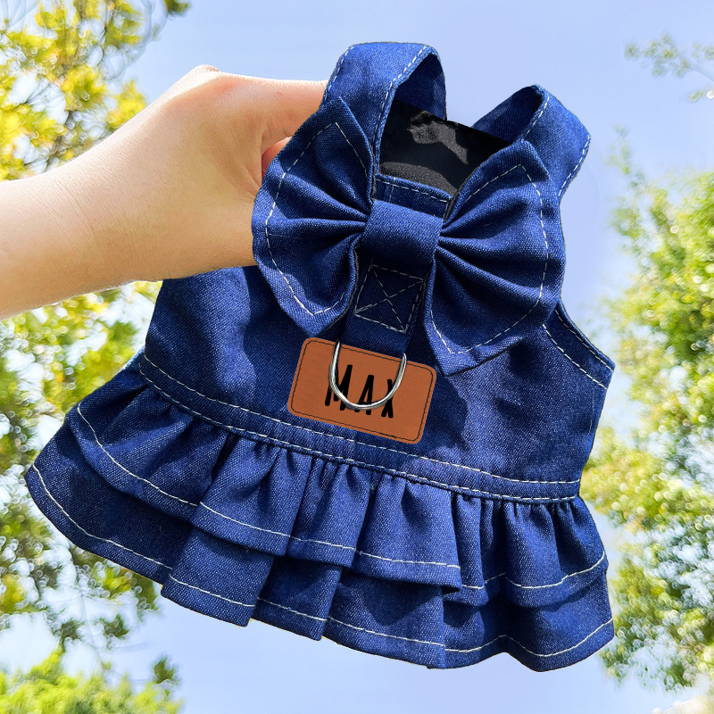 Personalized Leather Patch Pets Denim Skirt | BKPet135