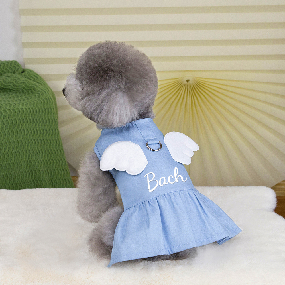Personalized Angel Wings Pets Denim Skirt With Traction buckle | BKPet170