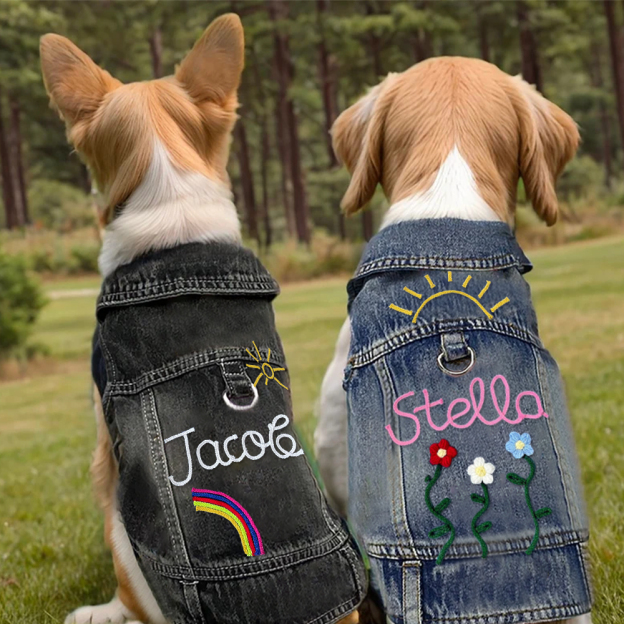 Personalized Hand Embroidery Pets Denim Jacket | BKPet2601