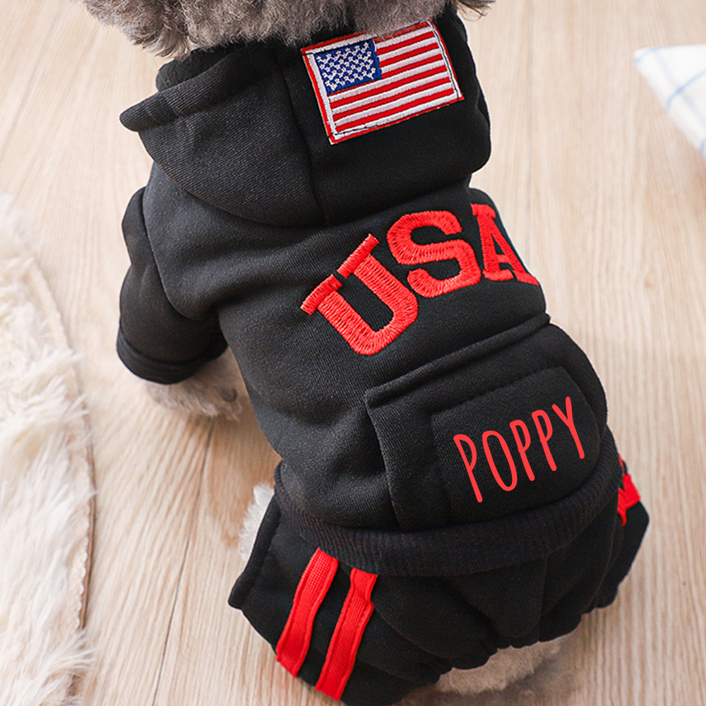 Personalized Leather Patch Pet Warm Puffer Hoodie with Pants | BKPet230