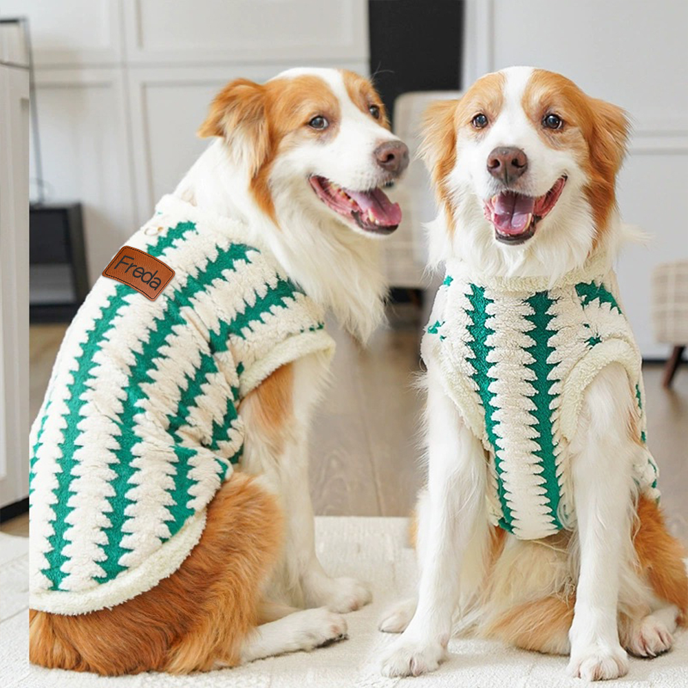 Personalized Leather Patch Warm Coral Fleece Dog Winter Coat | BKPet242