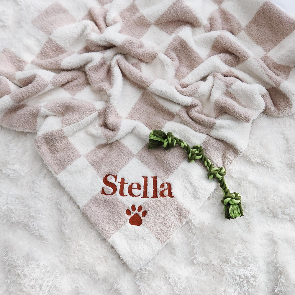 Personalized Embroidered Pet Checker Soft Blanket | BKPet301