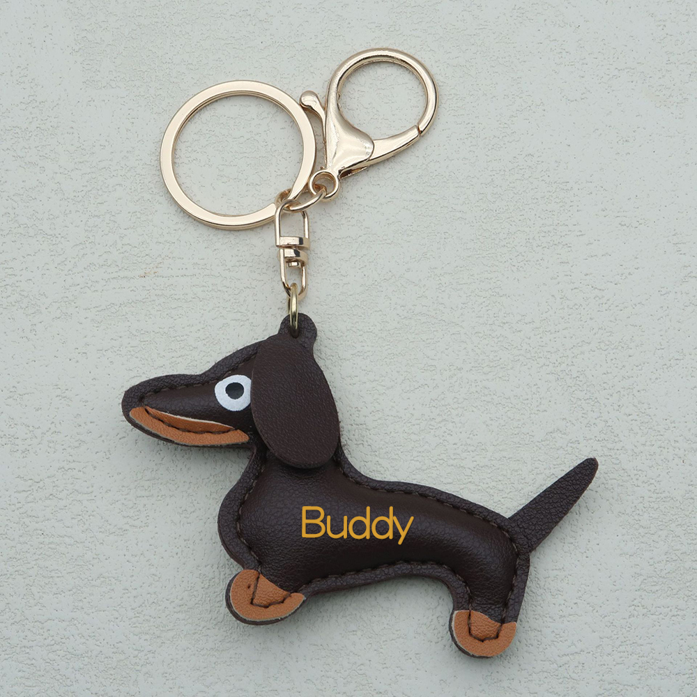 Personalized Lovely Leather Dachshund Keychain | CWGift09