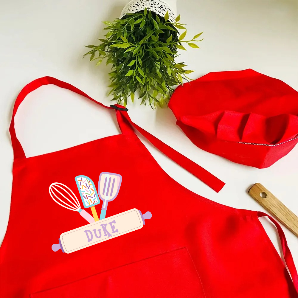 Personalized Embroidery Color Apron and Hat Set for Kid | MNKid12