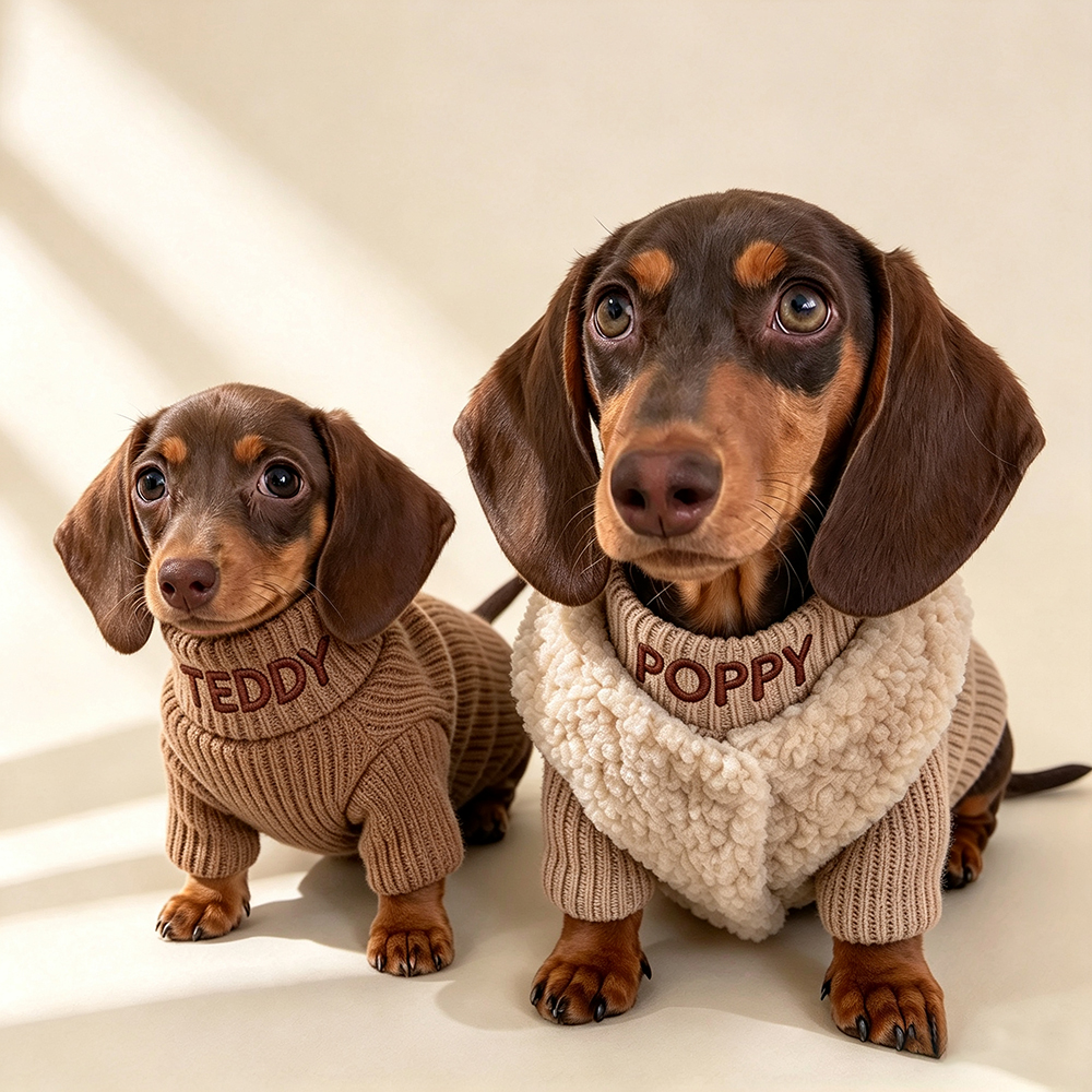 Personalized Embroidered Pets Warm Sweater & Sherpa Vest Set | MNCloth298