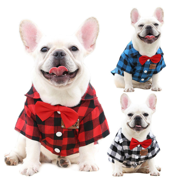 Personalized Pet Leather Patch Grid Patterned Necktie Shirt | BKPet224
