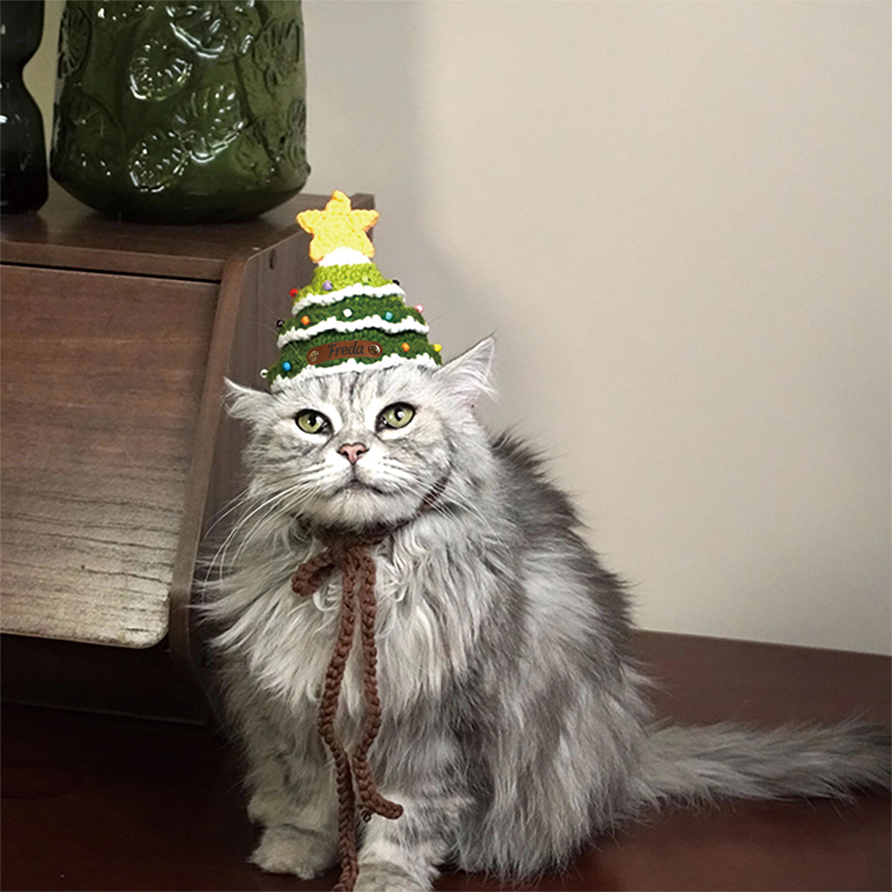Personalized Crochet Leather Patch Christmas Tree Pet Hat | MCGift79