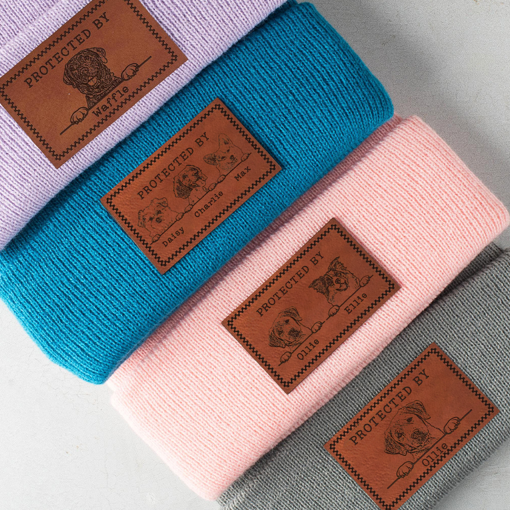 Personalized Leather Patch Protected By Dog Hat Beanies | MNBaby18
