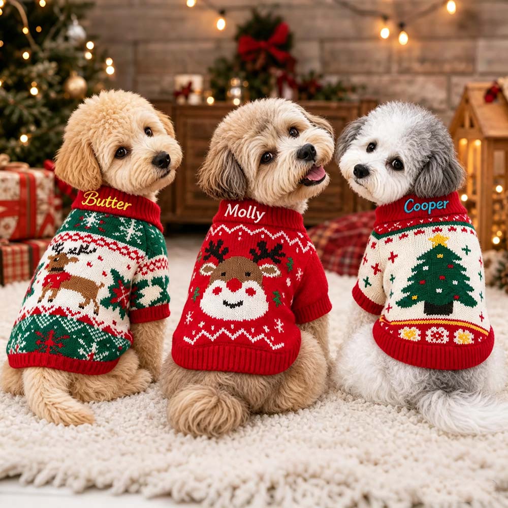 Personalized Embroidered Pets Christmas Cute Knit Sweater | MCGift427