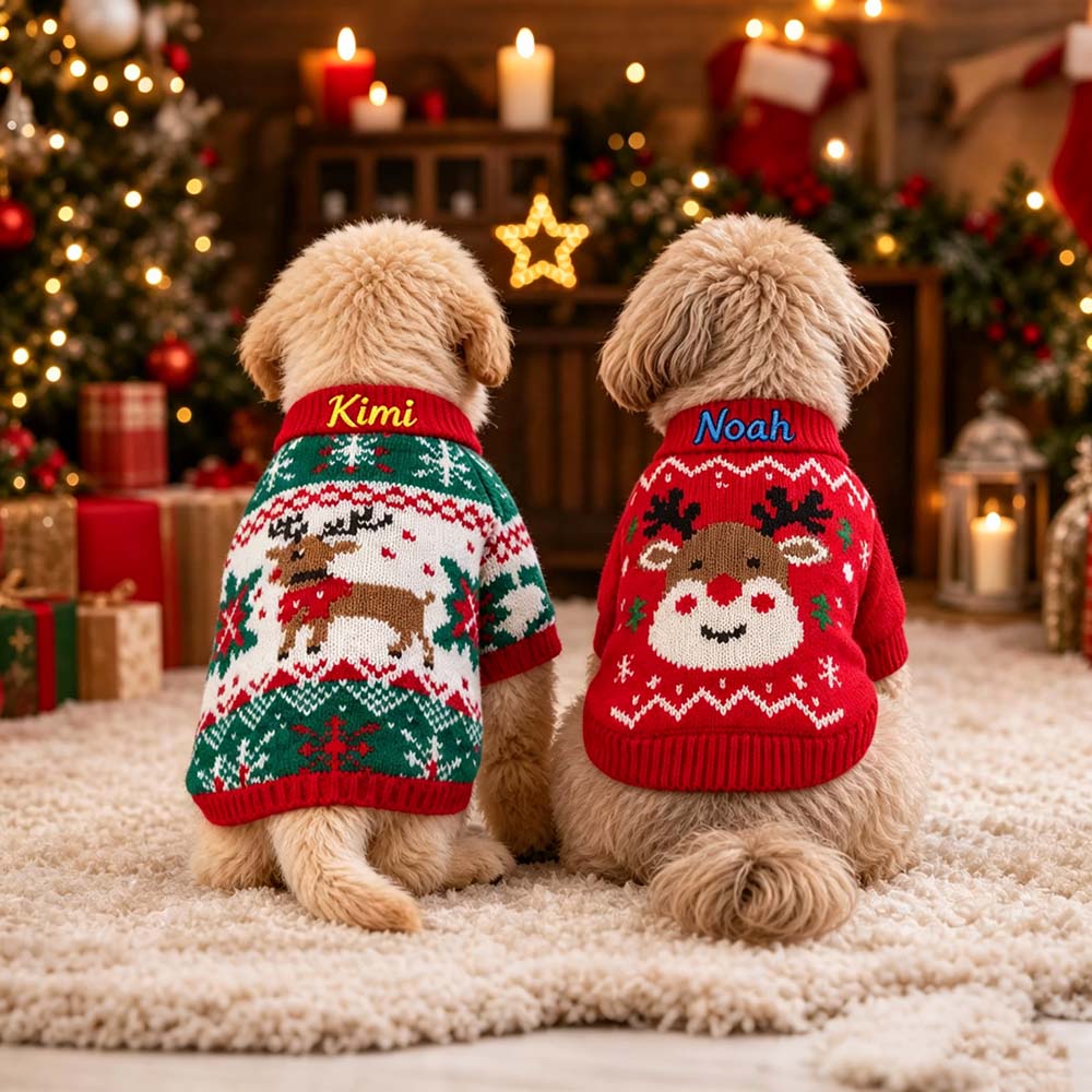 Personalized Embroidered Pets Christmas Cute Knit Sweater | MCGift427