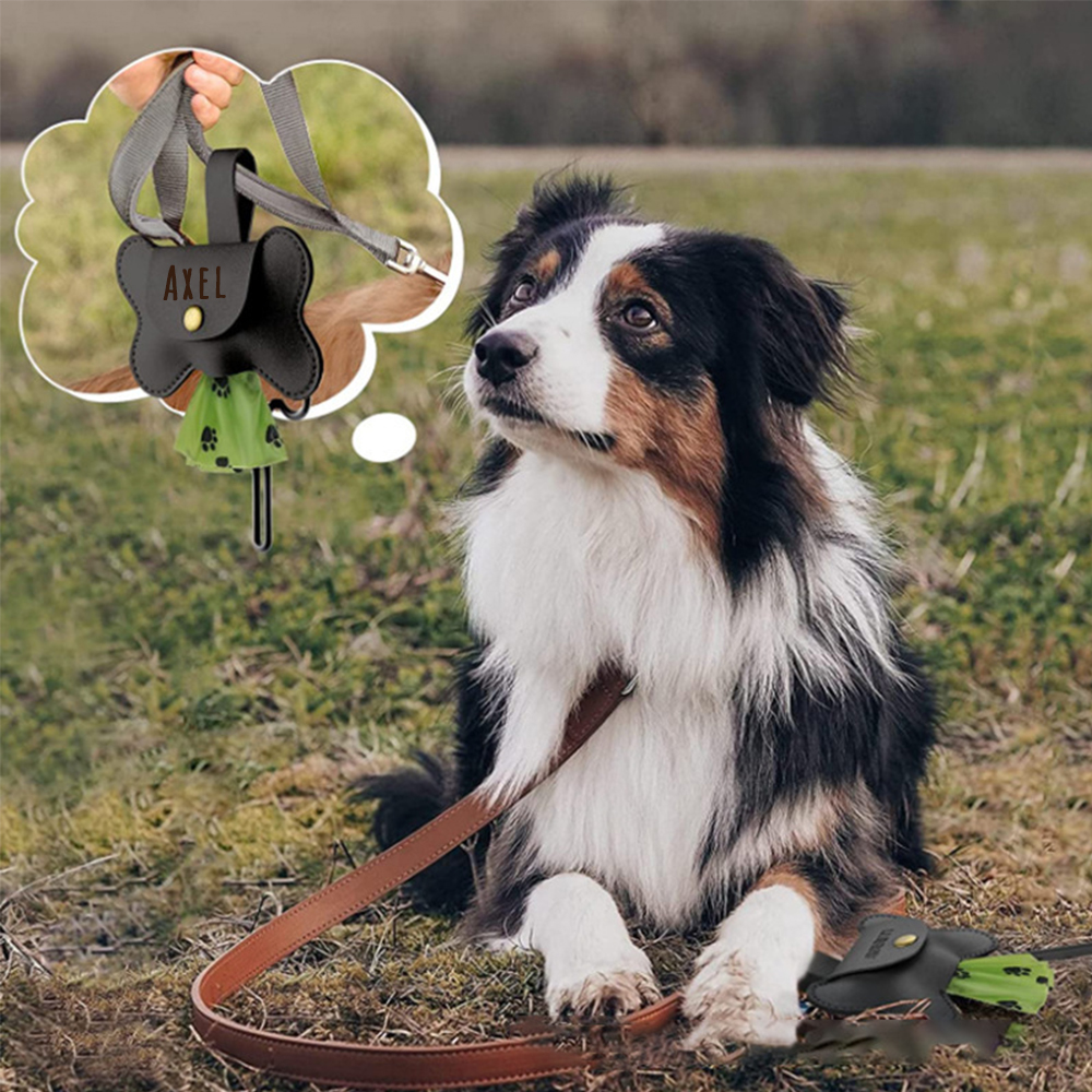 Personalized Cowhide Leather Dog Poop Bag Holder | BKPet190