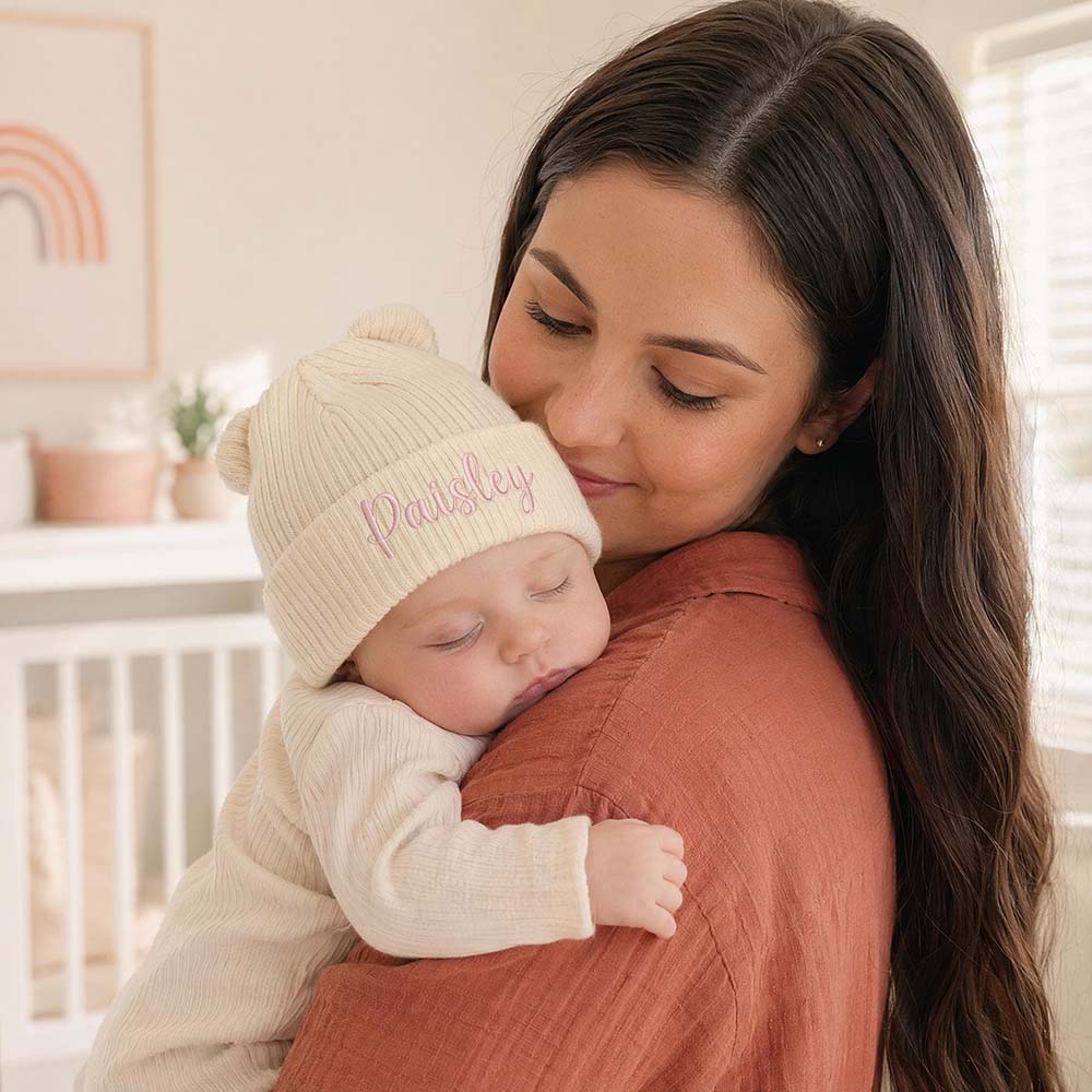 Personalized Embroidered Kids Bear Ear Knit Hat | HSKid96