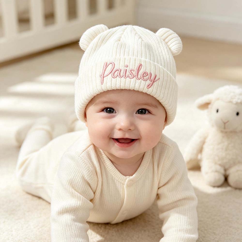 Personalized Embroidered Kids Bear Ear Knit Hat | HSKid96