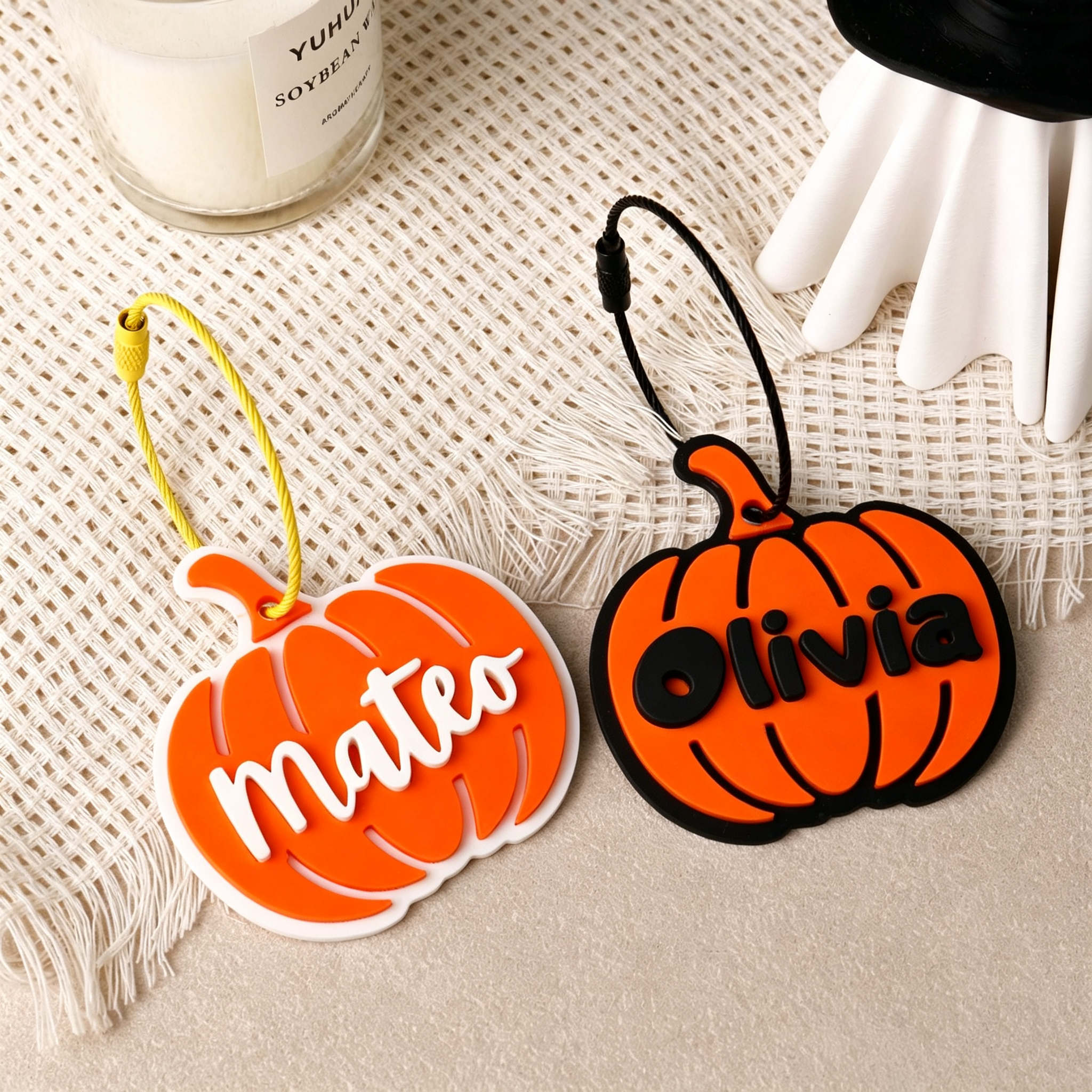 Personalized 3D Printed Halloween Pumpkin-Shaped Name Tag | KKHalloween70