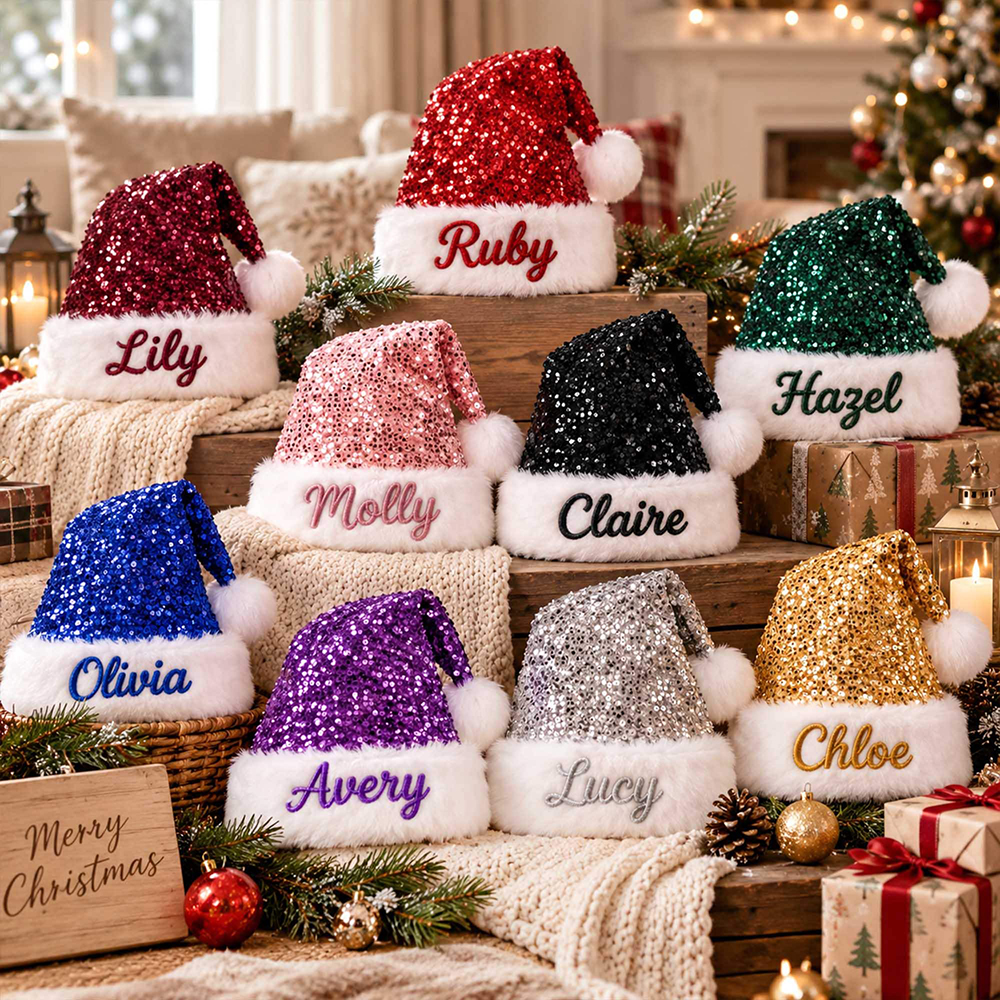 Personalized Embroidery Christmas Colorful Sequin Santa Hat | MNGift44