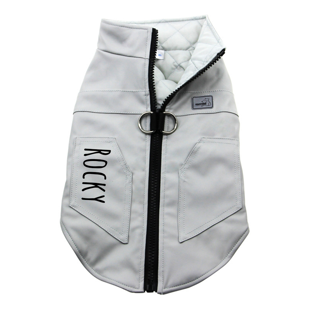Personalized Pet Winter Warm Windproof Leather Jacket | BKPet361
