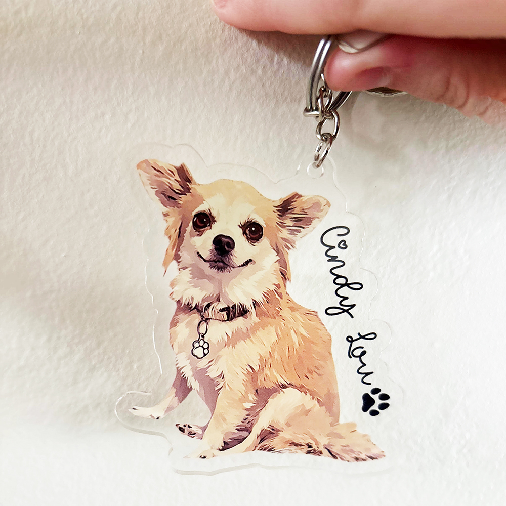 Personalized Illustrated Pet Portrait Memorial Photo Keychain | CWGift24