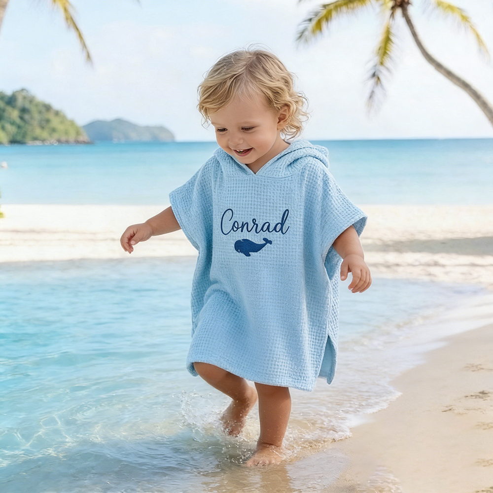Personalized Embroidery Kids Waffle Beach Towel | MNSummer06