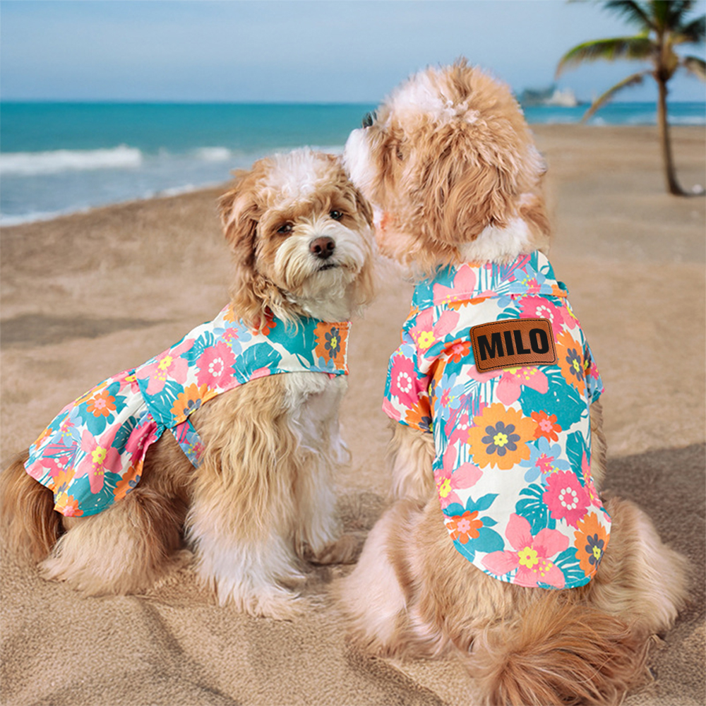 Personalized Leather Patch Hawaiian Pet Shirt/Dress | BKPet458