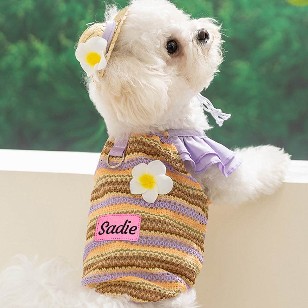 Personalized Colourful Leather Patch Pet Mesh Ruffled Shirt | BKPet467