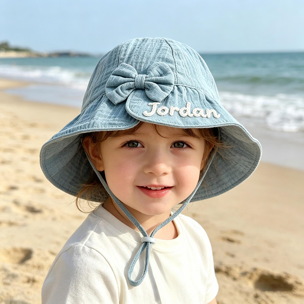 Personalized Hand Embroidered Baby Summer Bow Hat | MNSummer20