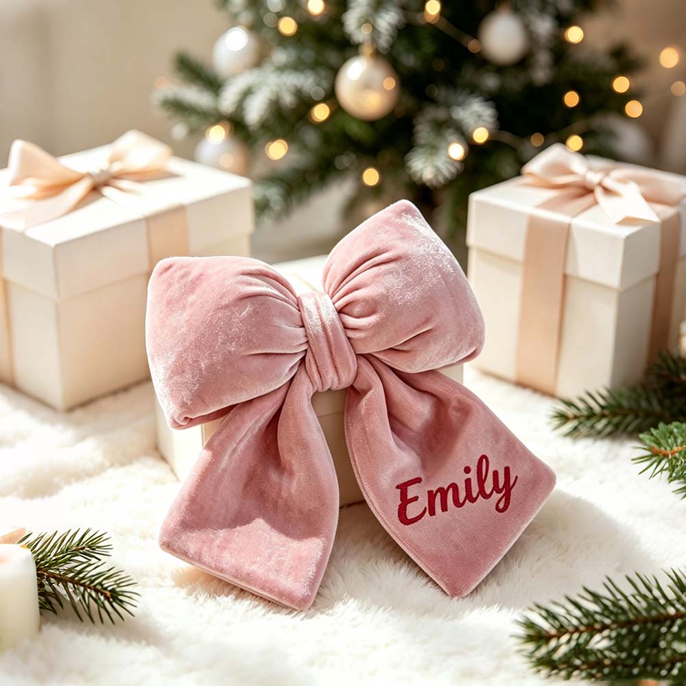 Personalized Velvet Christmas Bow Ornament Without Furry Trim | MCGift383
