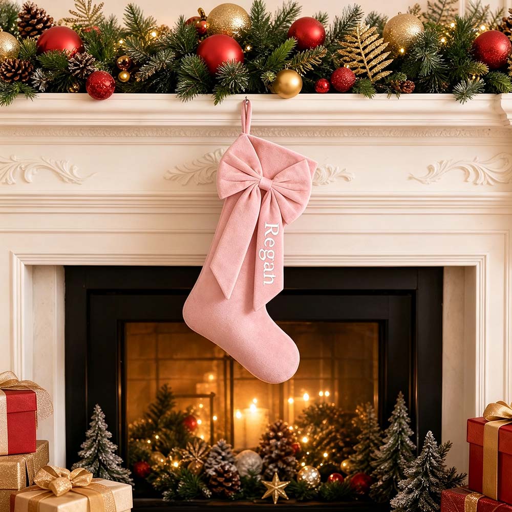 Personalized Velvet Christmas Stocking with Bow | MNGift41