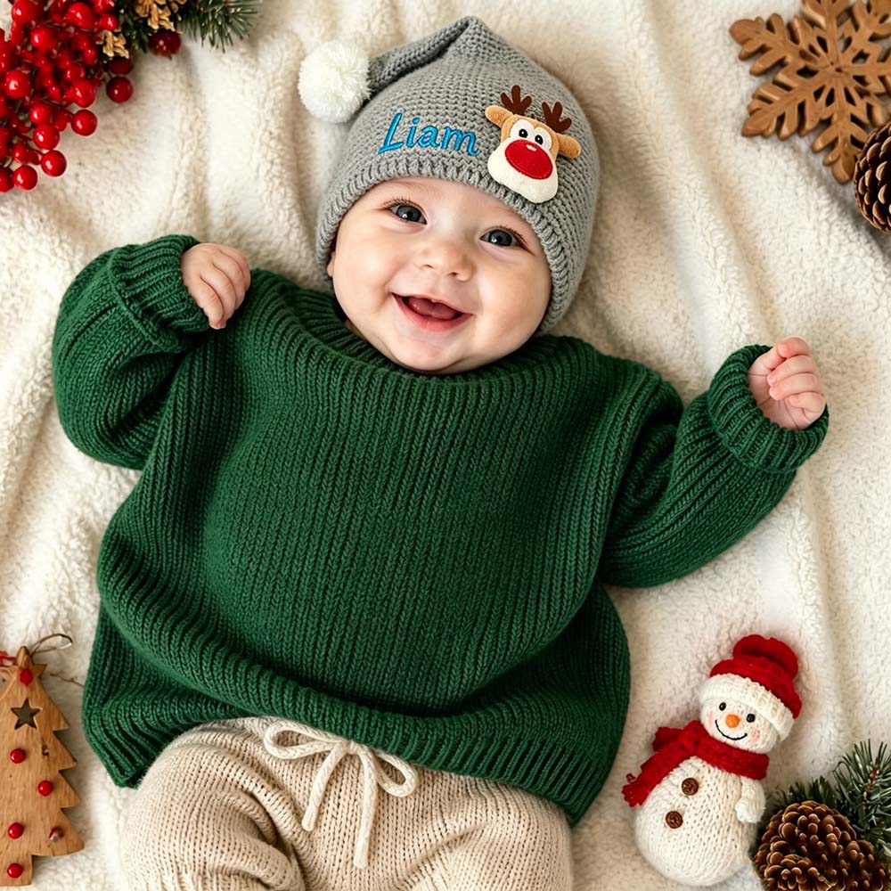 Personalized Embroidered Kids Christmas Knit Santa Hat | MNBaby15