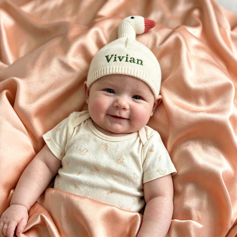 Personalized Embroidered Double-Layer Thickened Warm Goose Baby Hat | MNBaby14