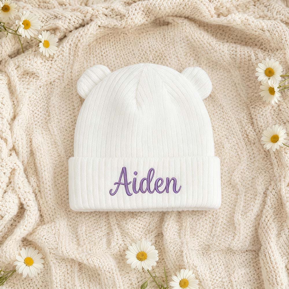 Personalized Embroidered Kids Bear Ear Knit Hat | HSKid96