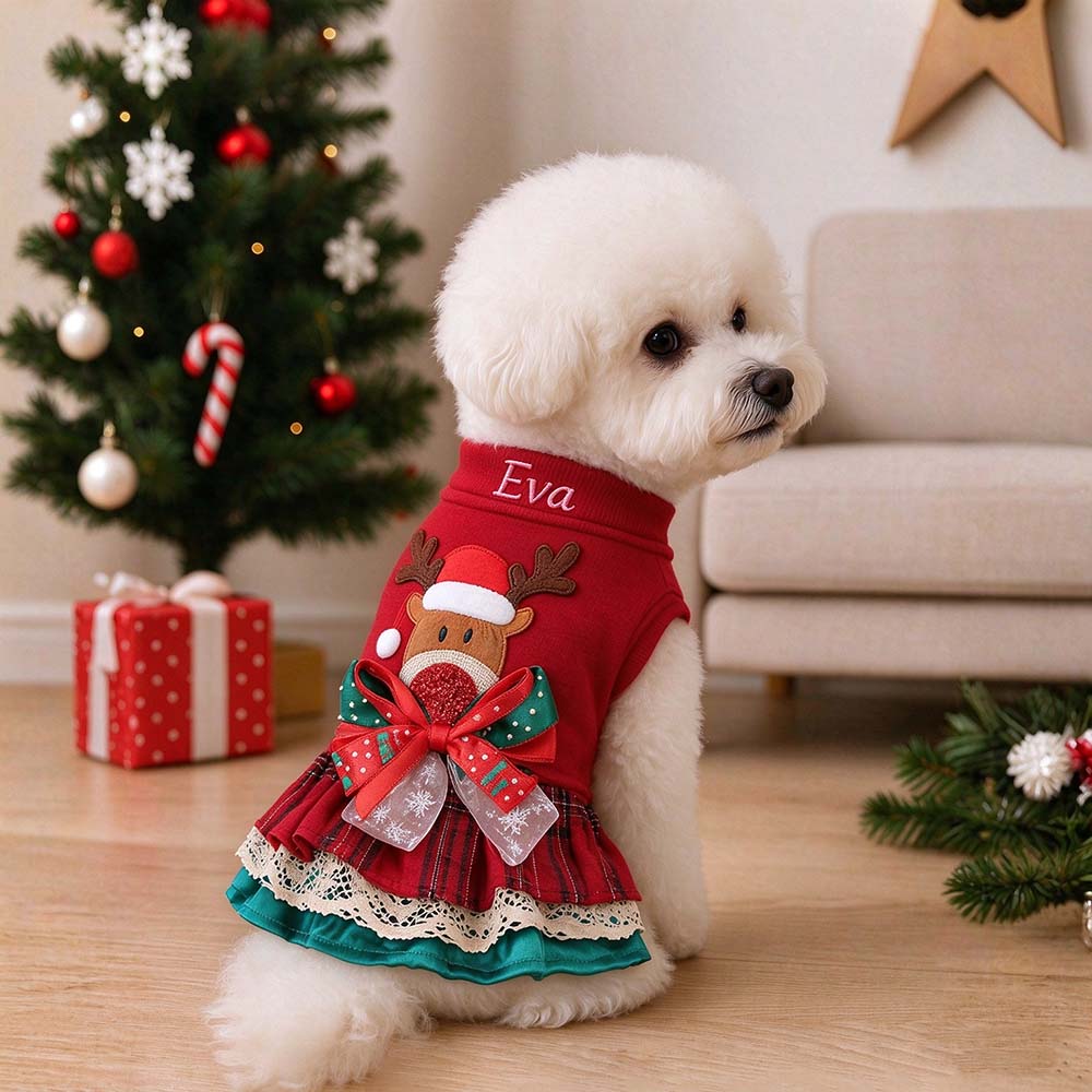 Personalized Embroidered Pets Christmas Reindeer Dress | MCGift428