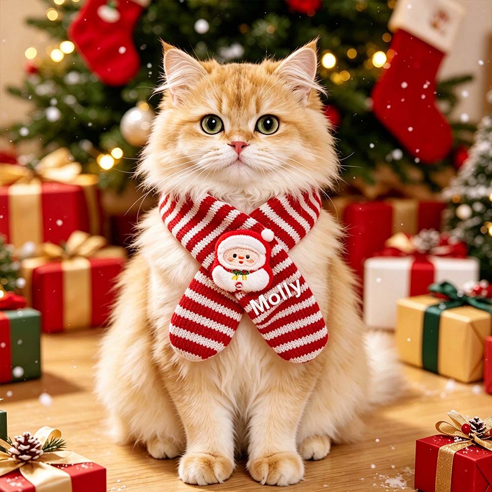 Personalized Embroidered Christmas Cute Knit Pet Scarf | MCGift438