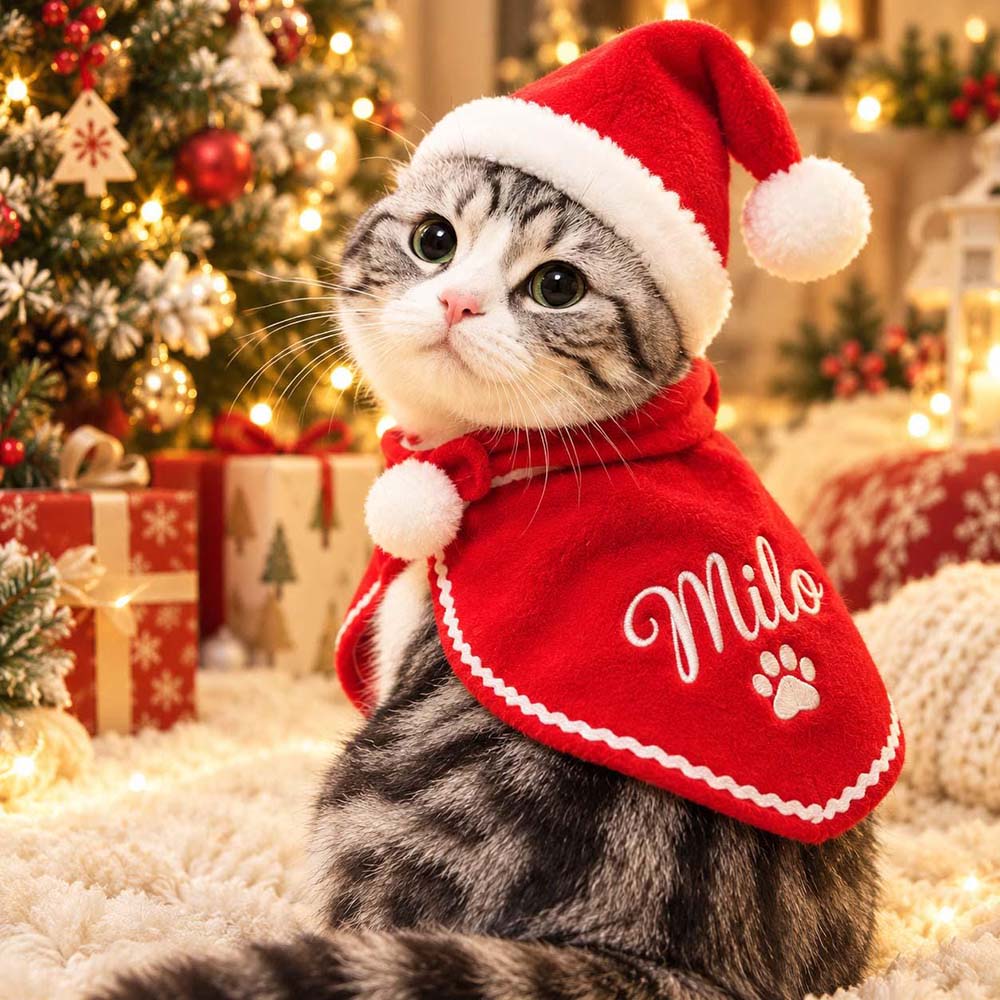Personalized Embroidered Christmas Pet Cape & Santa Hat | MCGift440