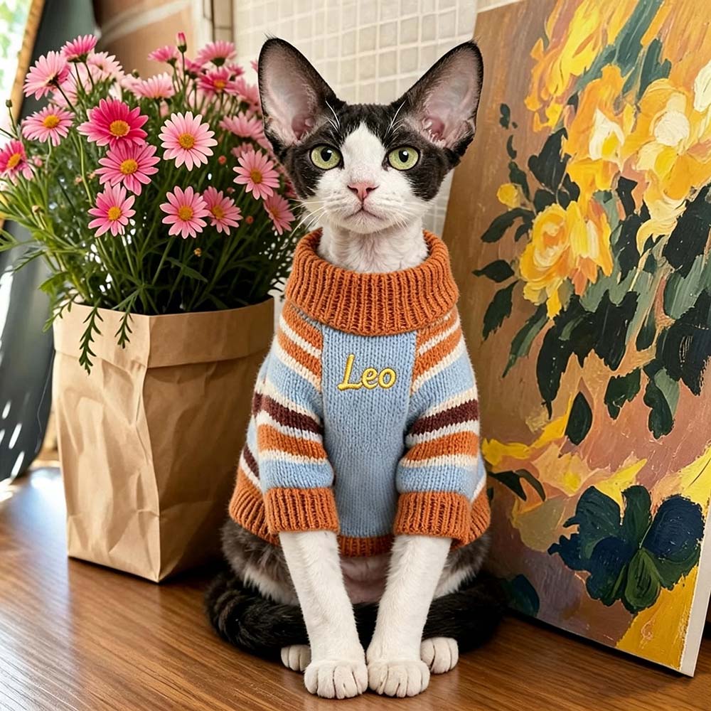 Personalized Embroidered Pet Striped Color-Blocked Sweater | BKPet621