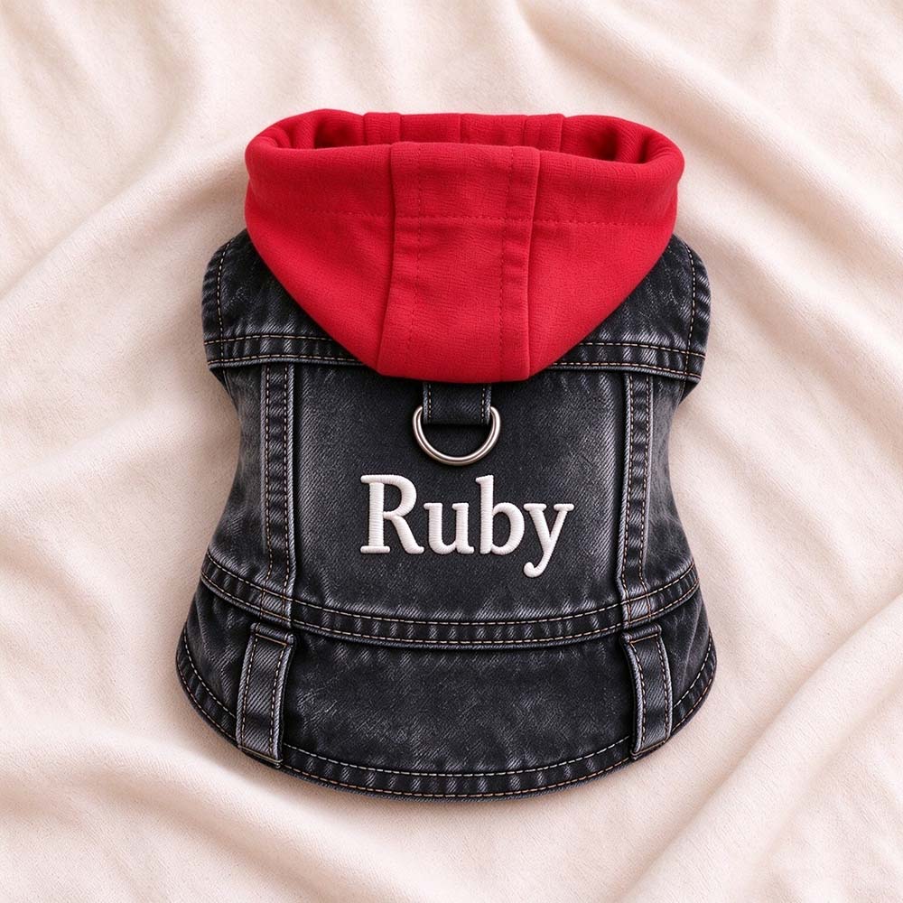 Personalized Embroidered Denim Pets Hoodie Vest | BKPet635