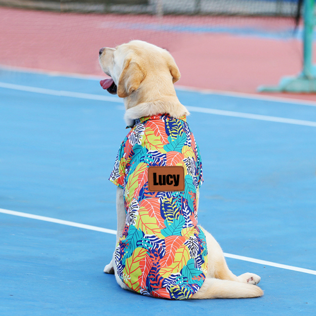 Personalized Leather Patch Hawaiian Pet Shirt | BKPet51