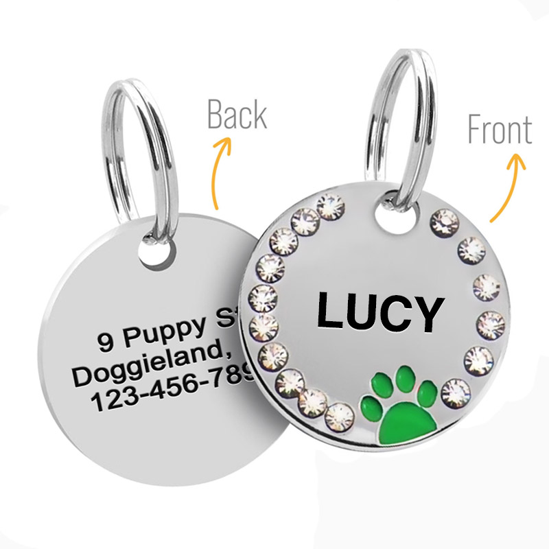Personalized Sparkling Paw Double Sided Pet ID Tag | BKPet63