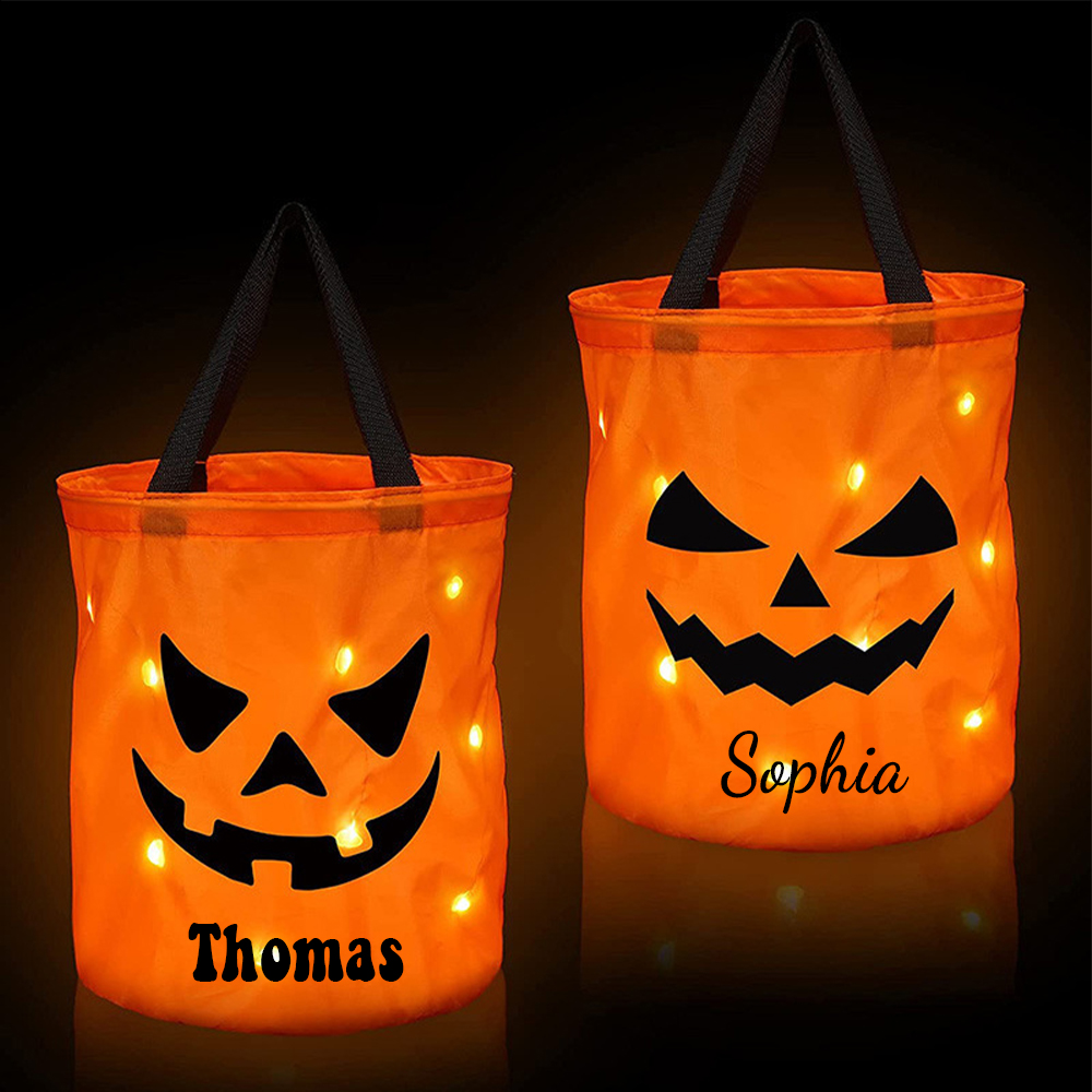 Personalized Halloween LED Light Pumpkin Bucket | MNHalloween07